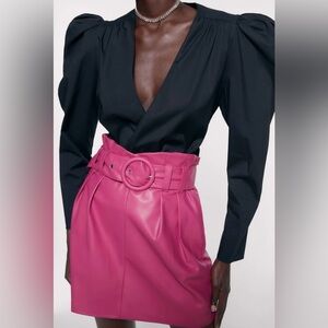 Zara Women Faux Leather Mini Skirt Fuchsia